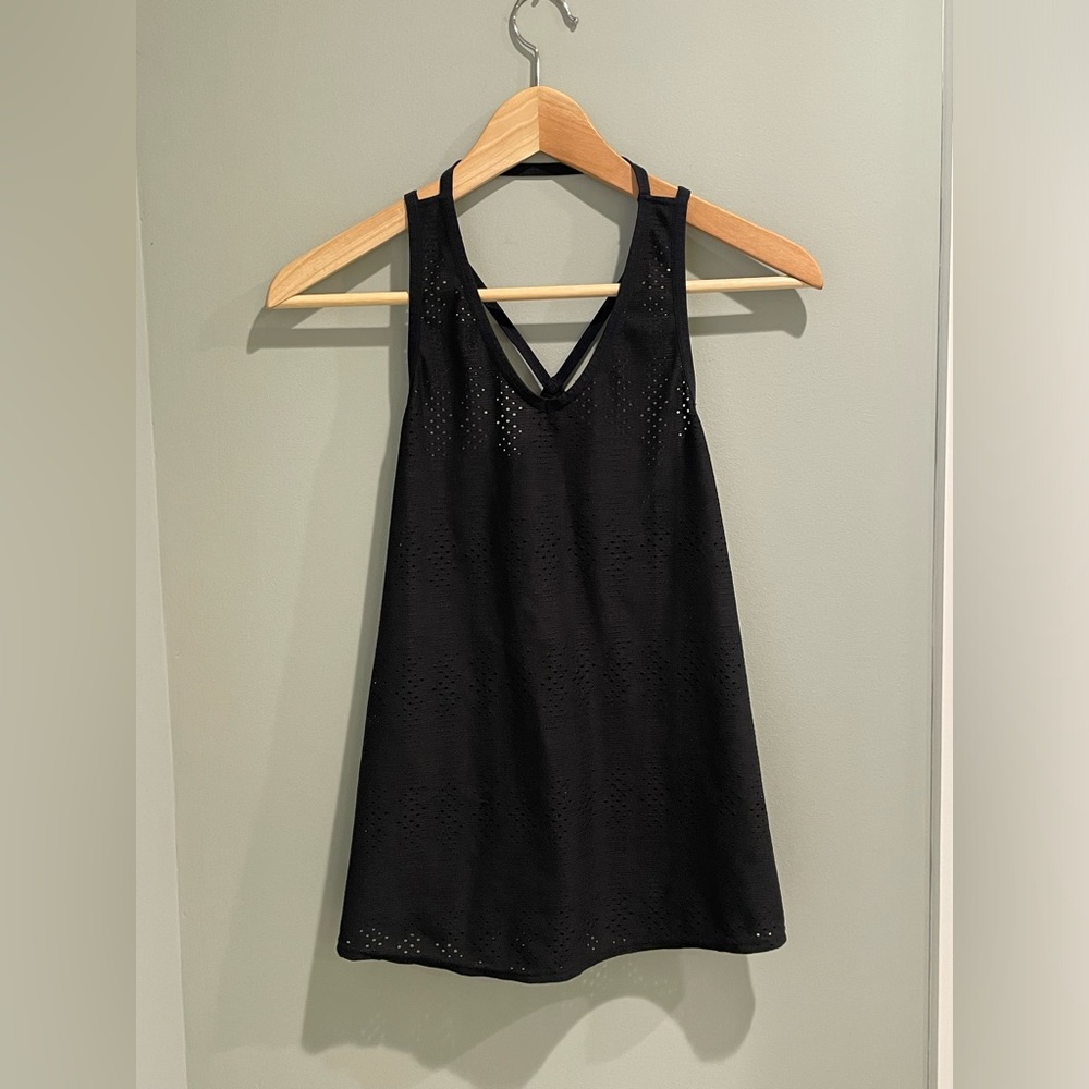 Athleta‎ Black Limitless Laser Cut Mesh Tank- Size XS